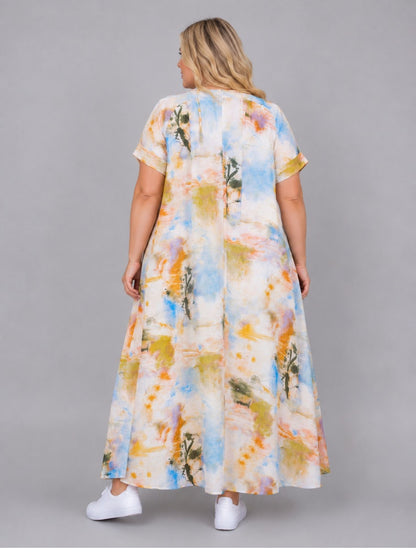 Sommerkleid große Größen Maxikleid Aquarell-Print Bunt Vincenzo Allocca