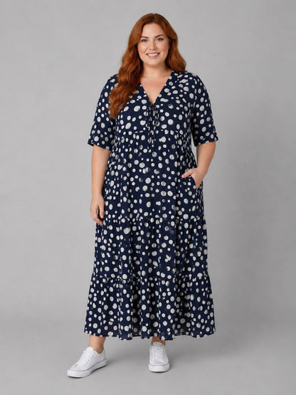 Sommerkleid große Größen Maxikleid Punkte-Print Marine Vincenzo Allocca
