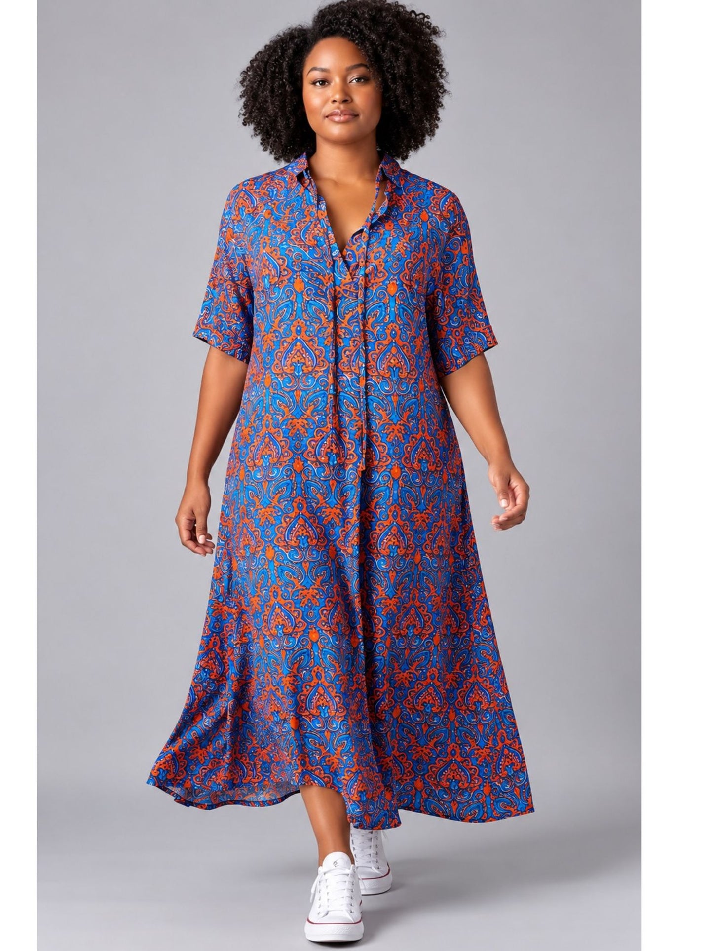 Sommerkleid große Größen Maxikleid Ornament-Print Blau-Orange Vincenzo Allocca