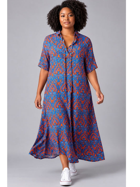 Sommerkleid große Größen Maxikleid Ornament-Print Blau-Orange Vincenzo Allocca