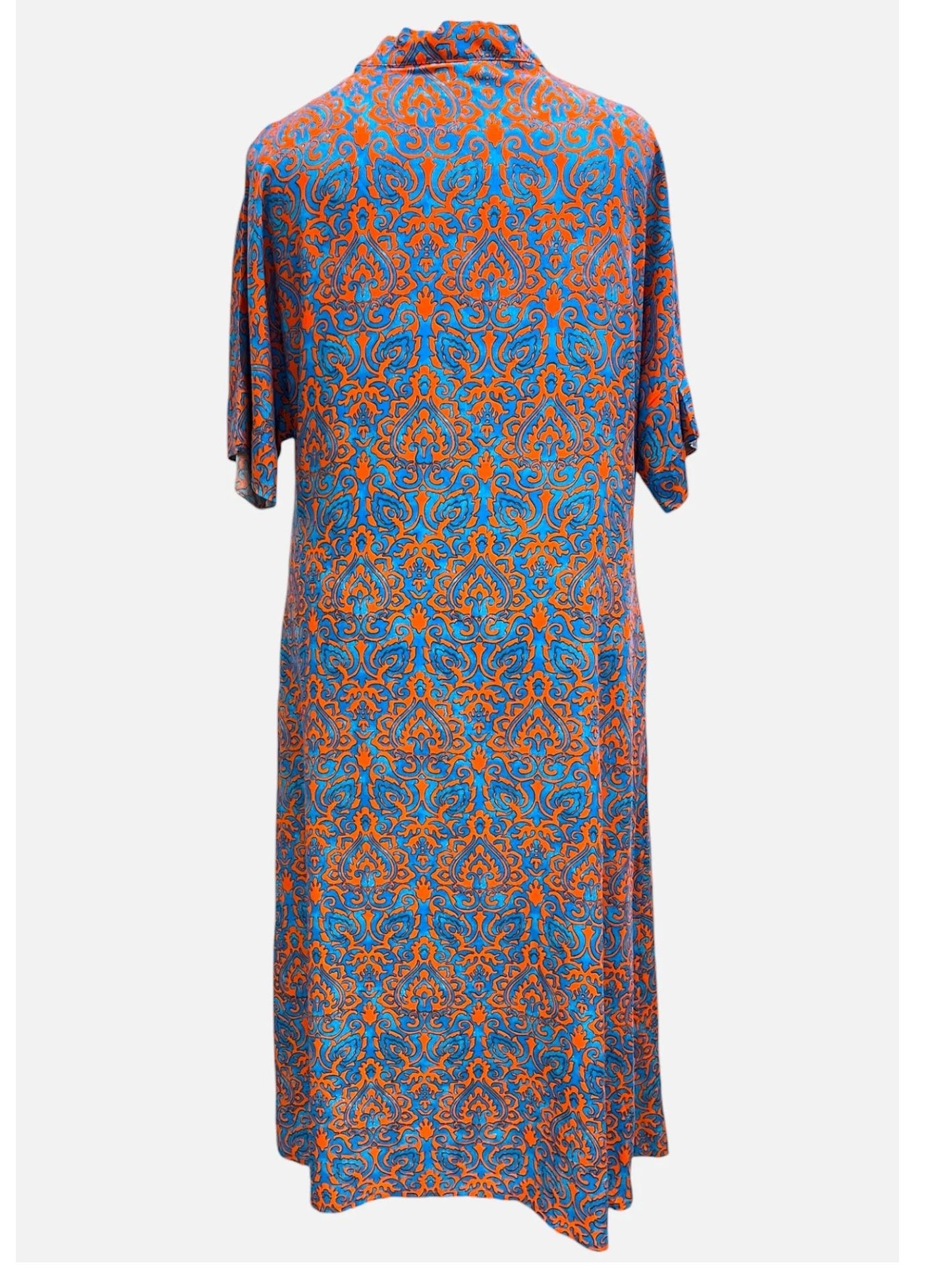 Sommerkleid große Größen Maxikleid Ornament-Print Blau-Orange Vincenzo Allocca