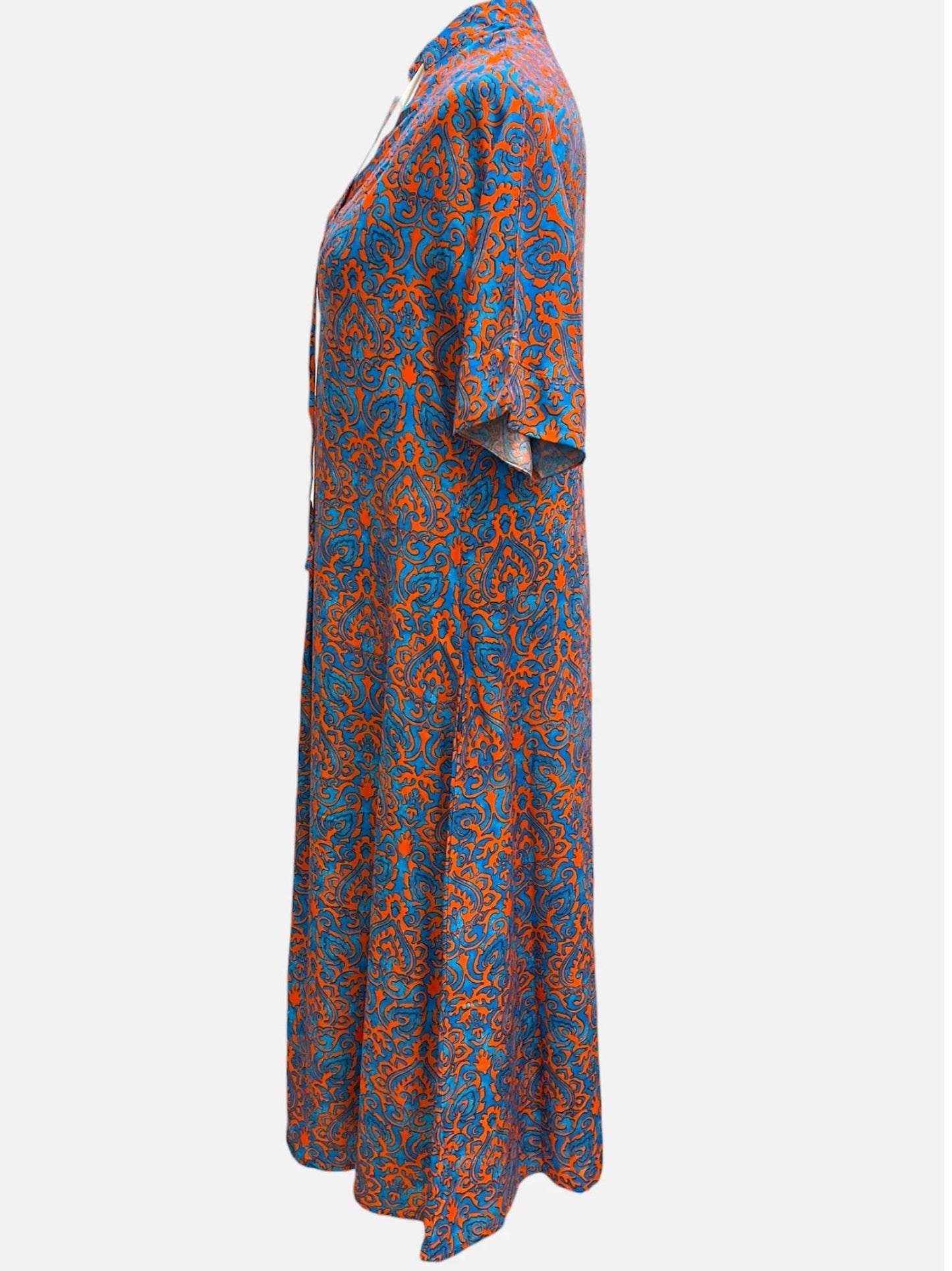 Sommerkleid große Größen Maxikleid Ornament-Print Blau-Orange Vincenzo Allocca