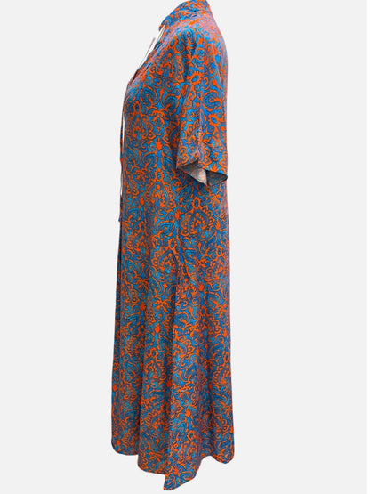 Sommerkleid große Größen Maxikleid Ornament-Print Blau-Orange Vincenzo Allocca