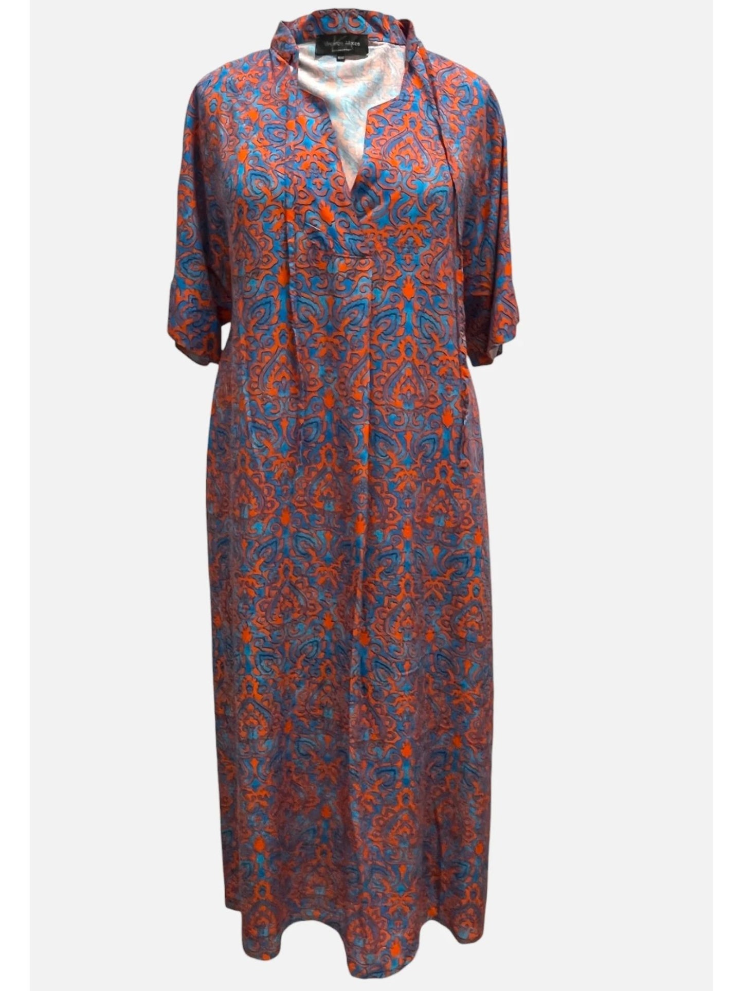 Sommerkleid große Größen Maxikleid Ornament-Print Blau-Orange Vincenzo Allocca