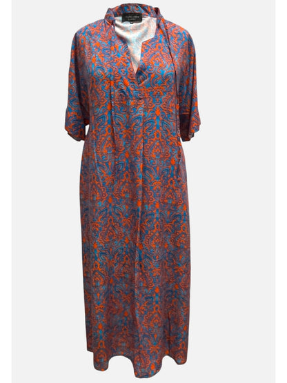 Sommerkleid große Größen Maxikleid Ornament-Print Blau-Orange Vincenzo Allocca