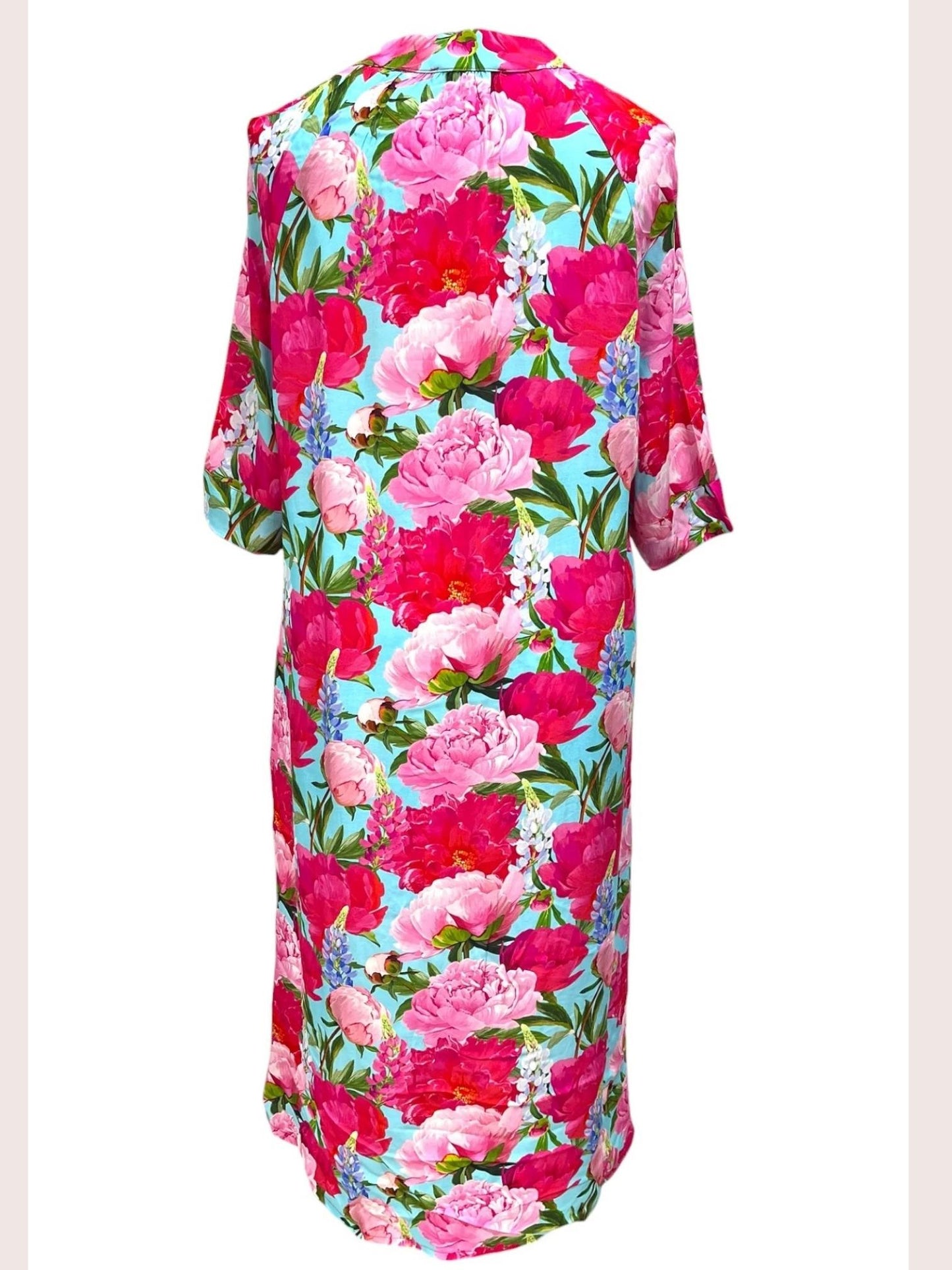Vincenzo Allocca Kleid – großer Blumendruck – Pfingstrosen-Print in Pink und Türkis