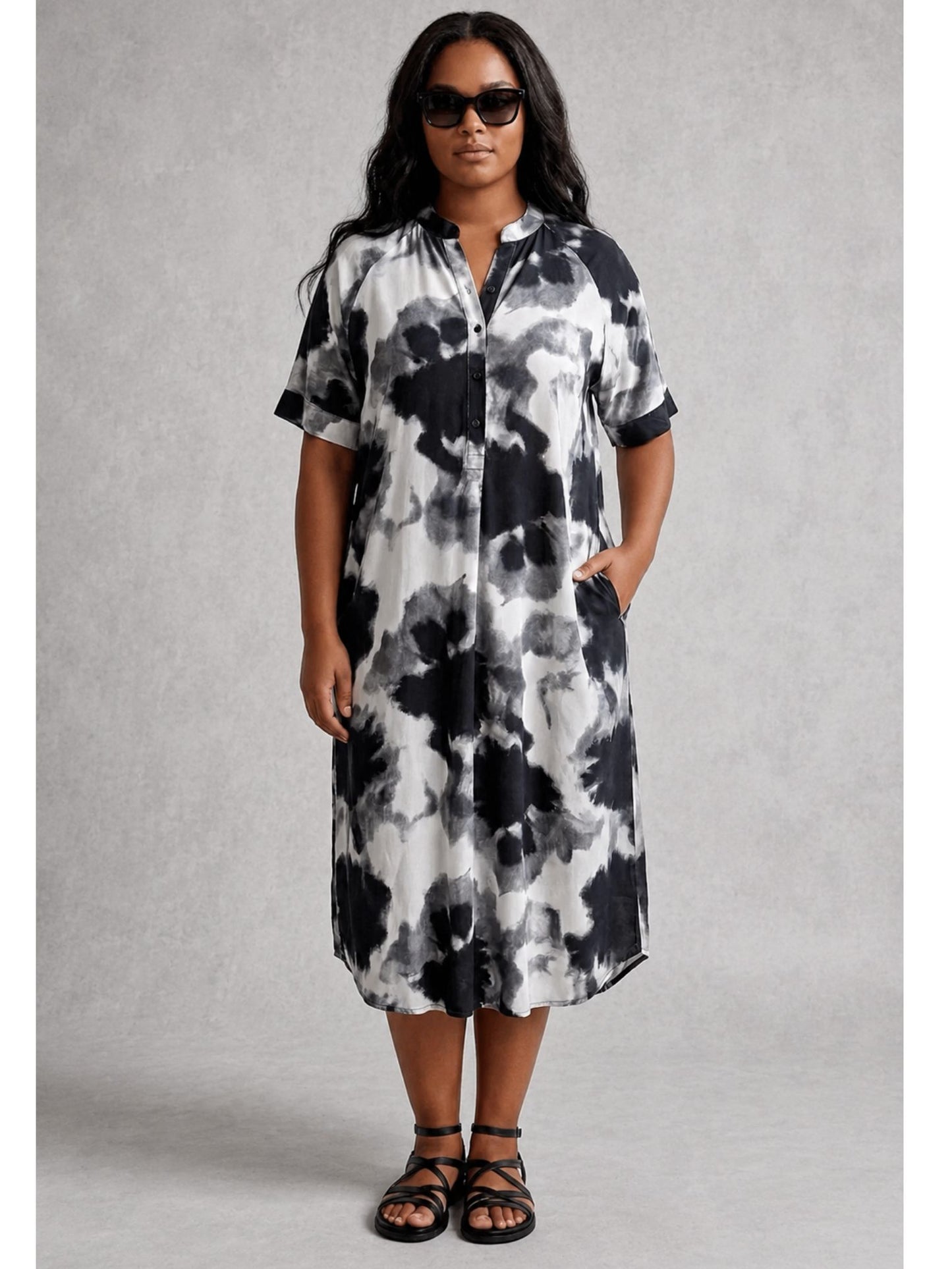 Vincenzo Allocca Kleid Aquarell-Print Schwarz-Weiß – Gr. 52/54