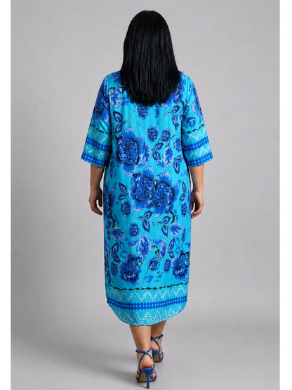Vincenzo Allocca Kleid mit Pfingstrosen-Print – Türkis/Blau Gr. 52/54