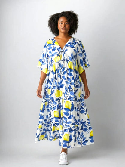 Sommerkleid große Größen Maxikleid Grafik-Print Zitrone Vincenzo Allocca