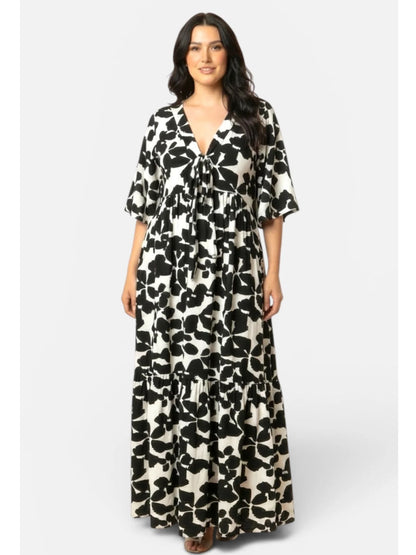 Vincenzo Allocca Maxikleid Viskose Halbarm – Schwarz/Weiß Blüten-Print Gr. 44–62