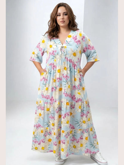 Vincenzo Allocca Maxikleid – romantischer Margeriten-Print in Hellblau und Pink