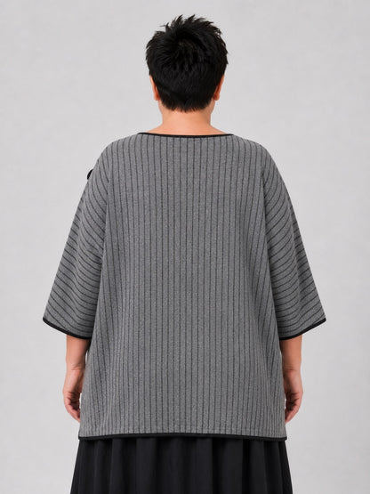 Vincenzo Allocca Kurzpulli Wollmix gestreift Oversize – Grau/Schwarz, Einheitsgröße 44–58