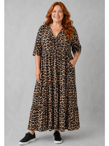 Sommerkleid große Größen Maxikleid Animal-Print Braun Vincenzo Allocca