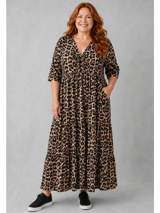 Sommerkleid große Größen Maxikleid Animal-Print Braun Vincenzo Allocca