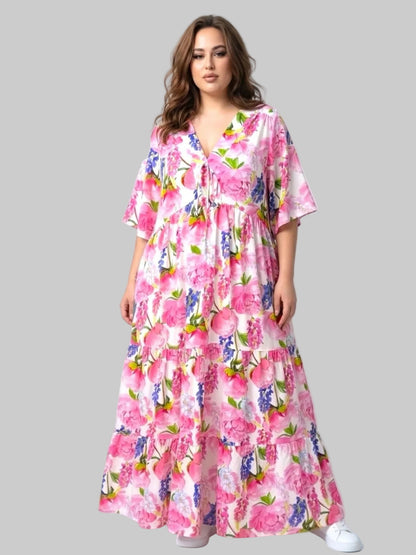 Sommerkleid große Größen Maxikleid Blumenprint Rosa Vincenzo Allocca