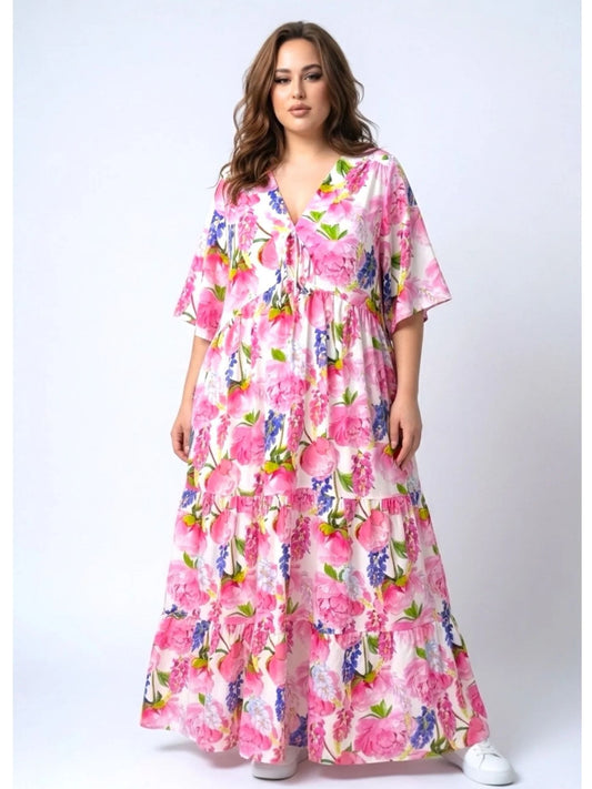 Sommerkleid große Größen Maxikleid Blumenprint Rosa Vincenzo Allocca