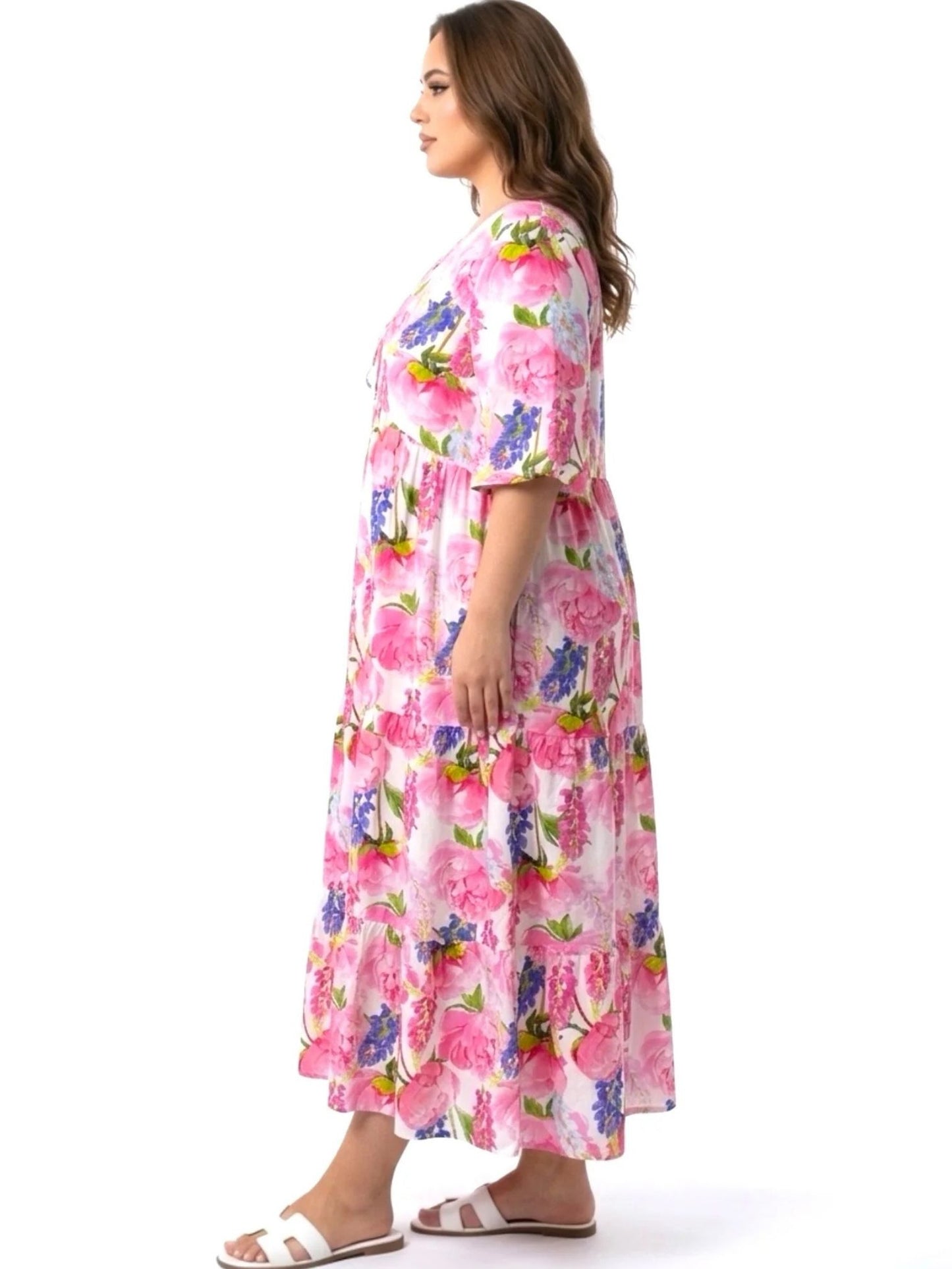 Sommerkleid große Größen Maxikleid Blumenprint Rosa Vincenzo Allocca