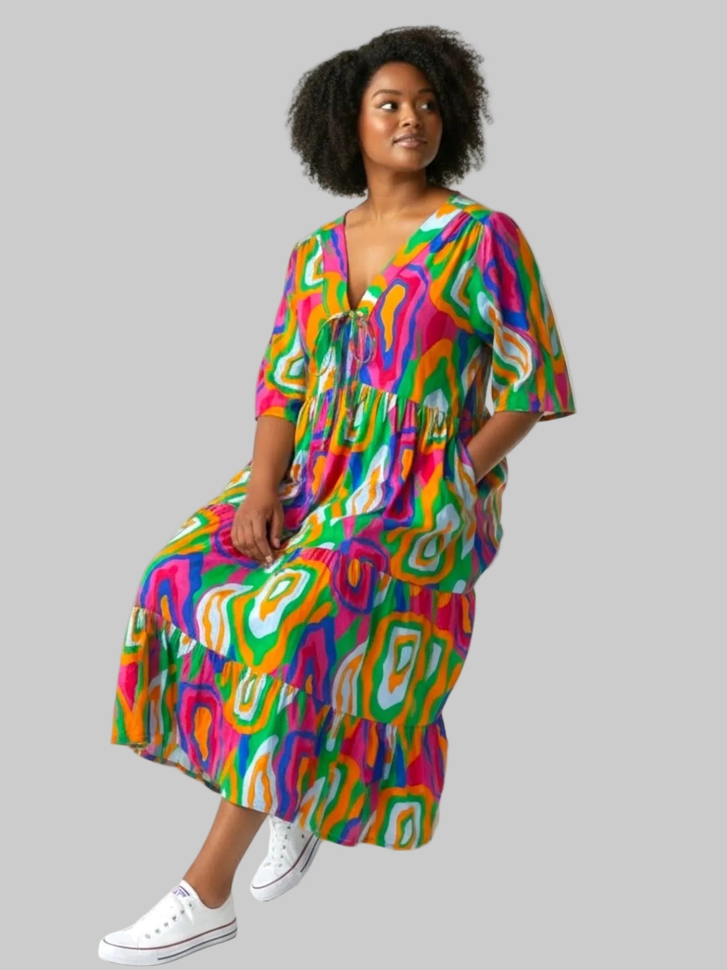 Sommerkleid große Größen Maxikleid Grafik-Print Bunt Vincenzo Allocca