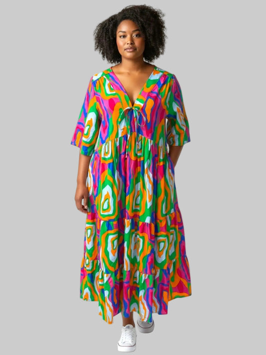 Sommerkleid große Größen Maxikleid Grafik-Print Bunt Vincenzo Allocca