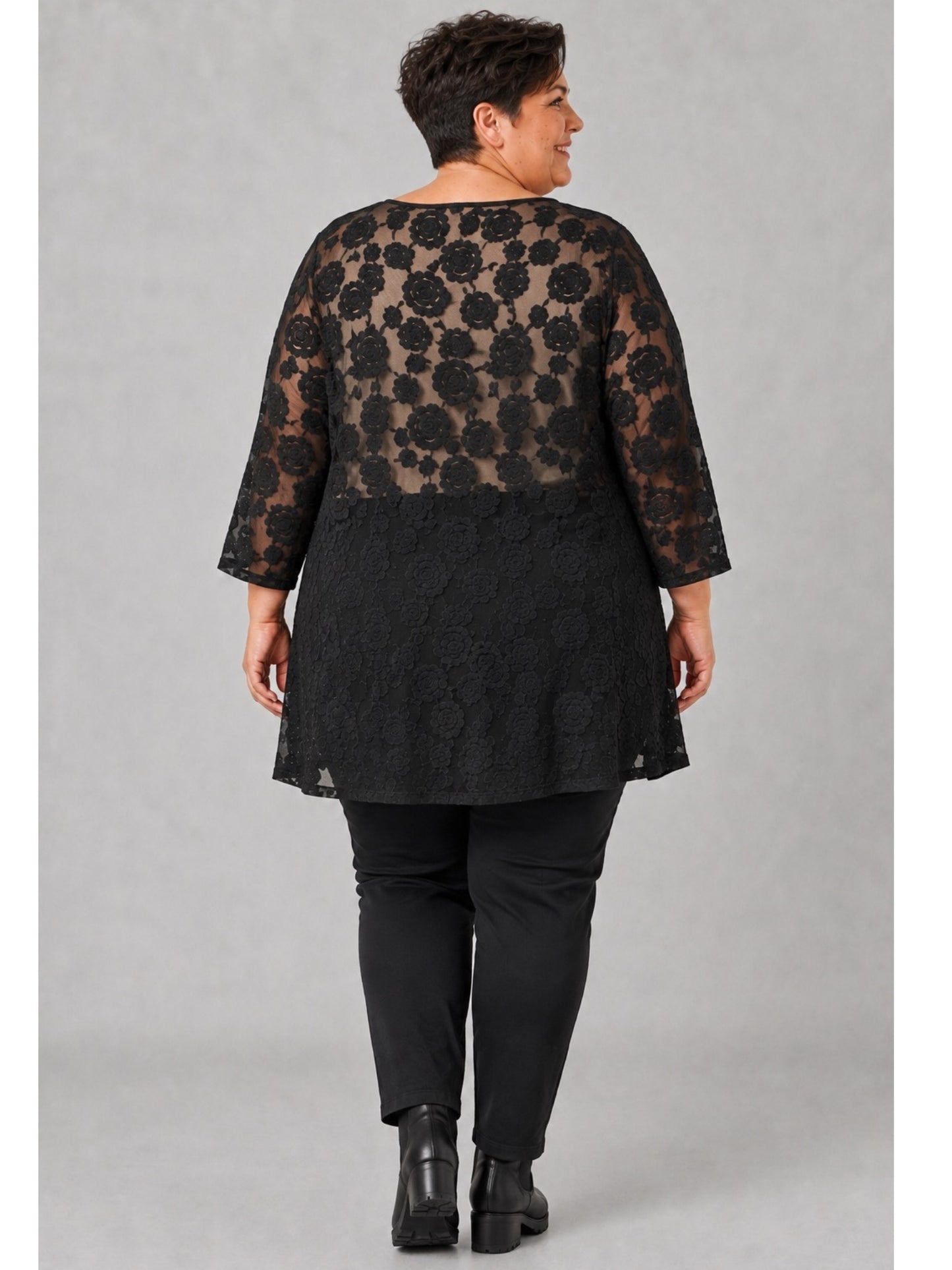 Vincenzo Allocca Tunika Ausbrenner mit Rosen Oversize – Schwarz, Einheitsgröße 44–58