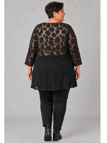 Vincenzo Allocca Tunika Ausbrenner mit Rosen Oversize – Schwarz, Einheitsgröße 44–58