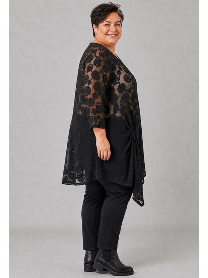 Vincenzo Allocca Tunika Ausbrenner mit Rosen Oversize – Schwarz, Einheitsgröße 44–58