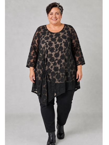 Vincenzo Allocca Tunika Ausbrenner mit Rosen Oversize – Schwarz, Einheitsgröße 44–58