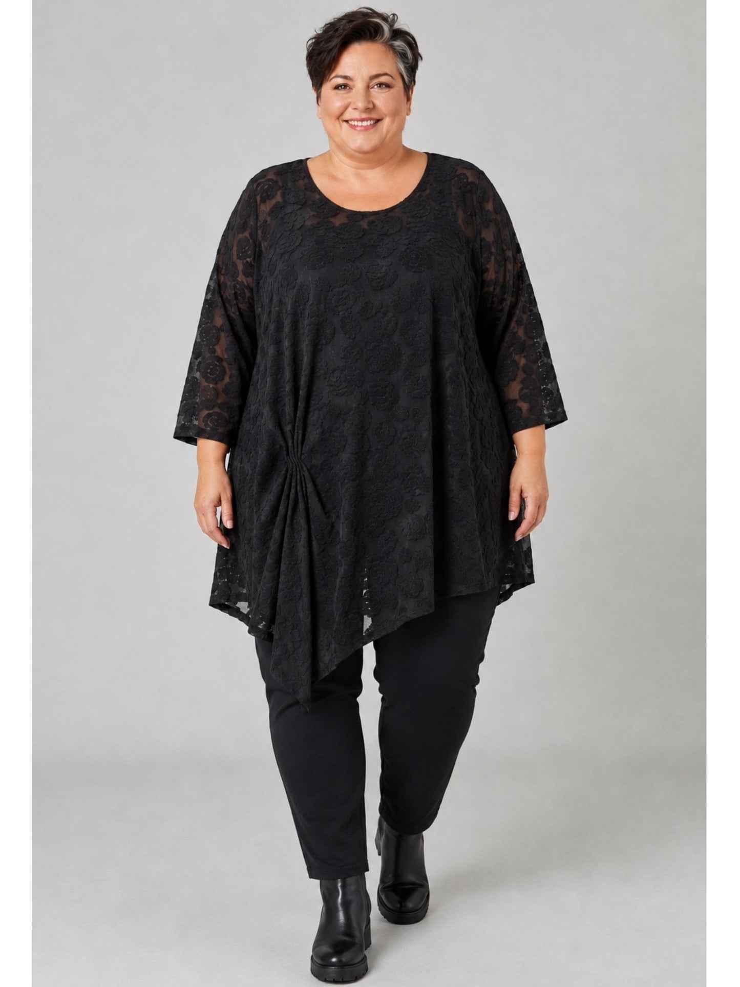 Vincenzo Allocca Tunika Ausbrenner mit Rosen Oversize – Schwarz, Einheitsgröße 44–58