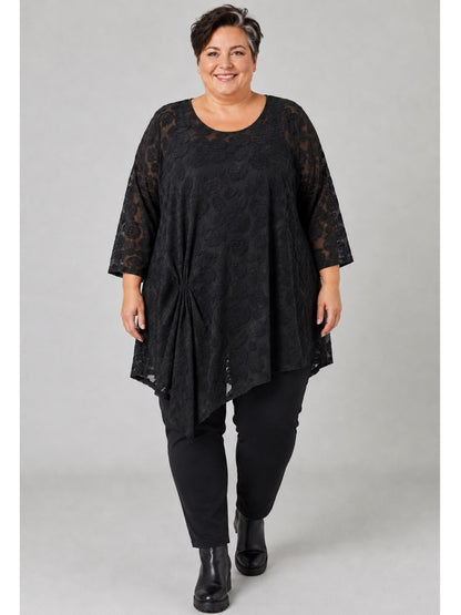 Vincenzo Allocca Tunika Ausbrenner mit Rosen Oversize – Schwarz, Einheitsgröße 44–58
