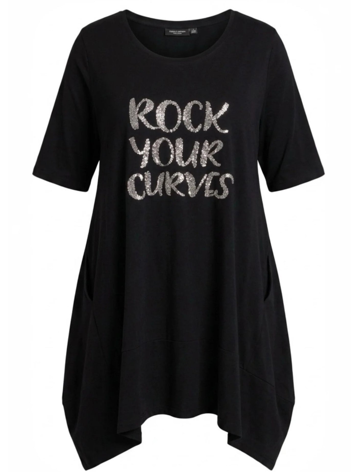 Vincenzo Allocca Tunika – Pailletten-Print „Rock Your Curves" – in Schwarz und Türkis erhältlich