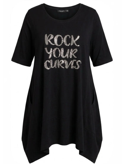 Vincenzo Allocca Tunika – Pailletten-Print „Rock Your Curves" – in Schwarz und Türkis erhältlich