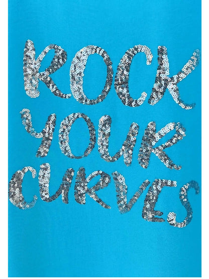 Vincenzo Allocca Tunika – Pailletten-Print „Rock Your Curves" – in Schwarz und Türkis erhältlich