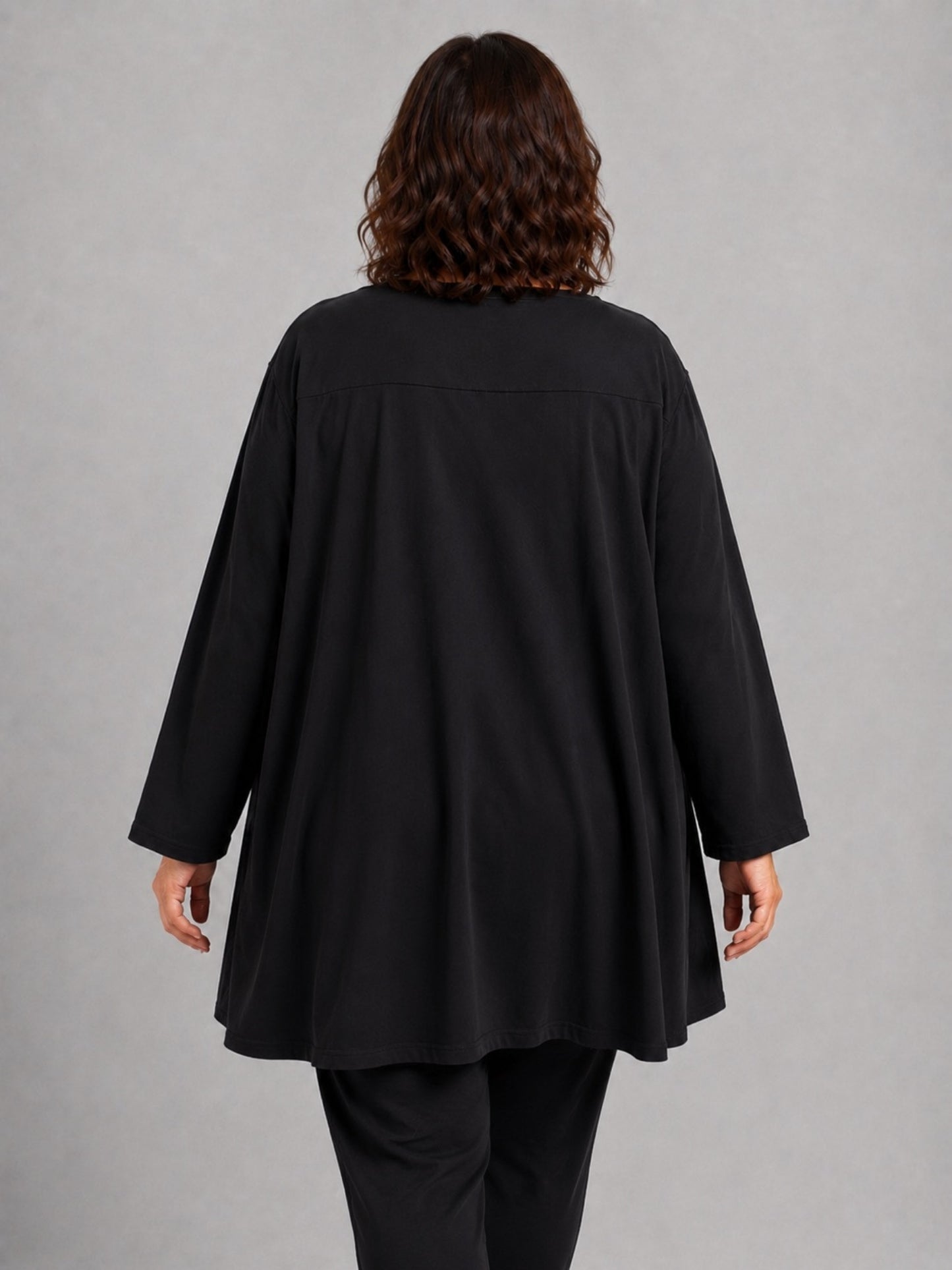 Vincenzo Allocca Tunika Baumwolle handbemalt mit Rosetten Oversize – Schwarz, Einheitsgröße 44–58