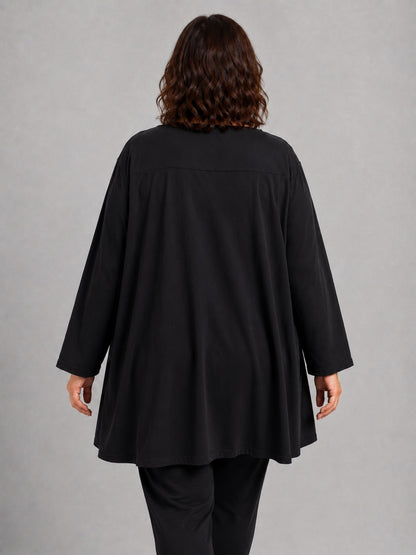 Vincenzo Allocca Tunika Baumwolle handbemalt mit Rosetten Oversize – Schwarz, Einheitsgröße 44–58
