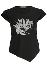 Lade das Bild in den Galerie-Viewer, Doris Streich T-Shirt mit Blätter-Motiv aus Metallplättchen asymmetrischem Saum und kurzem Arm Gr 48 50 54
