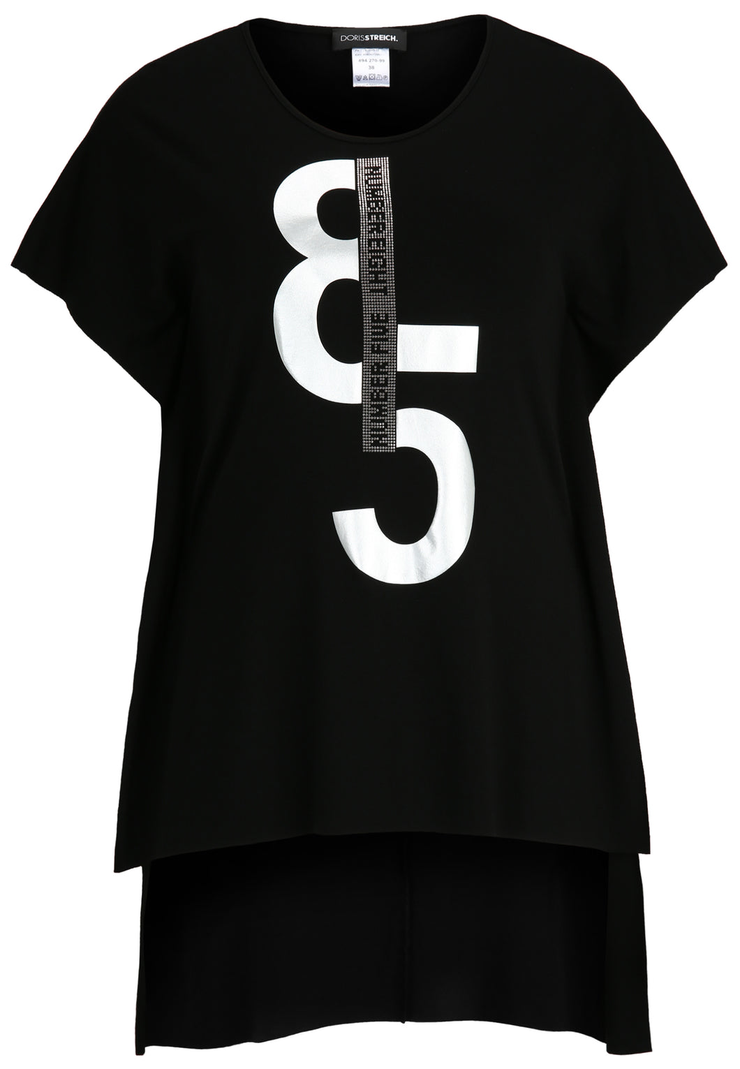 Doris Streich Long-Shirt oversized High-Low Style mit Strass-Steinchen